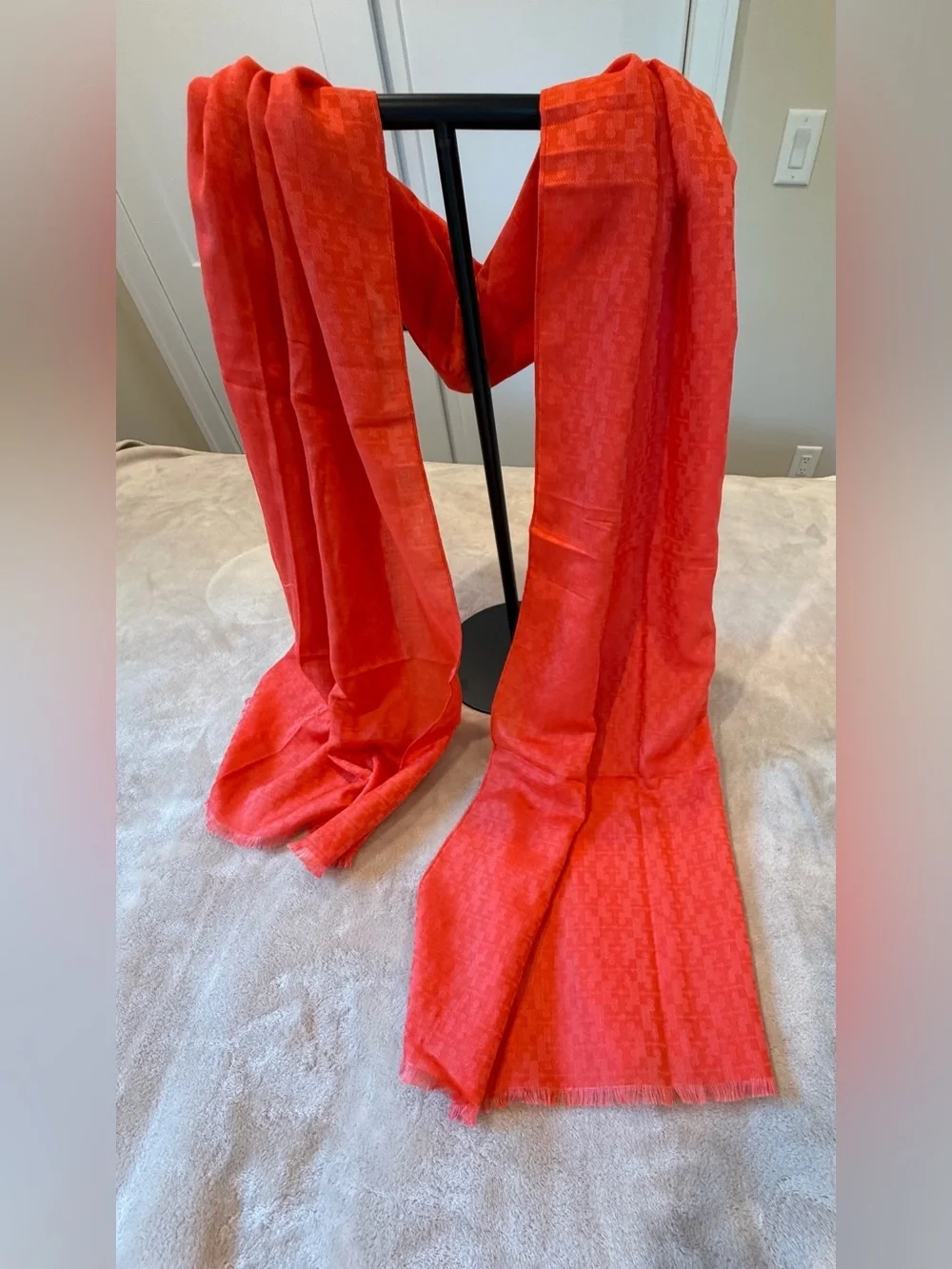 Tory Burch Coral Orange Jacquard Scarf